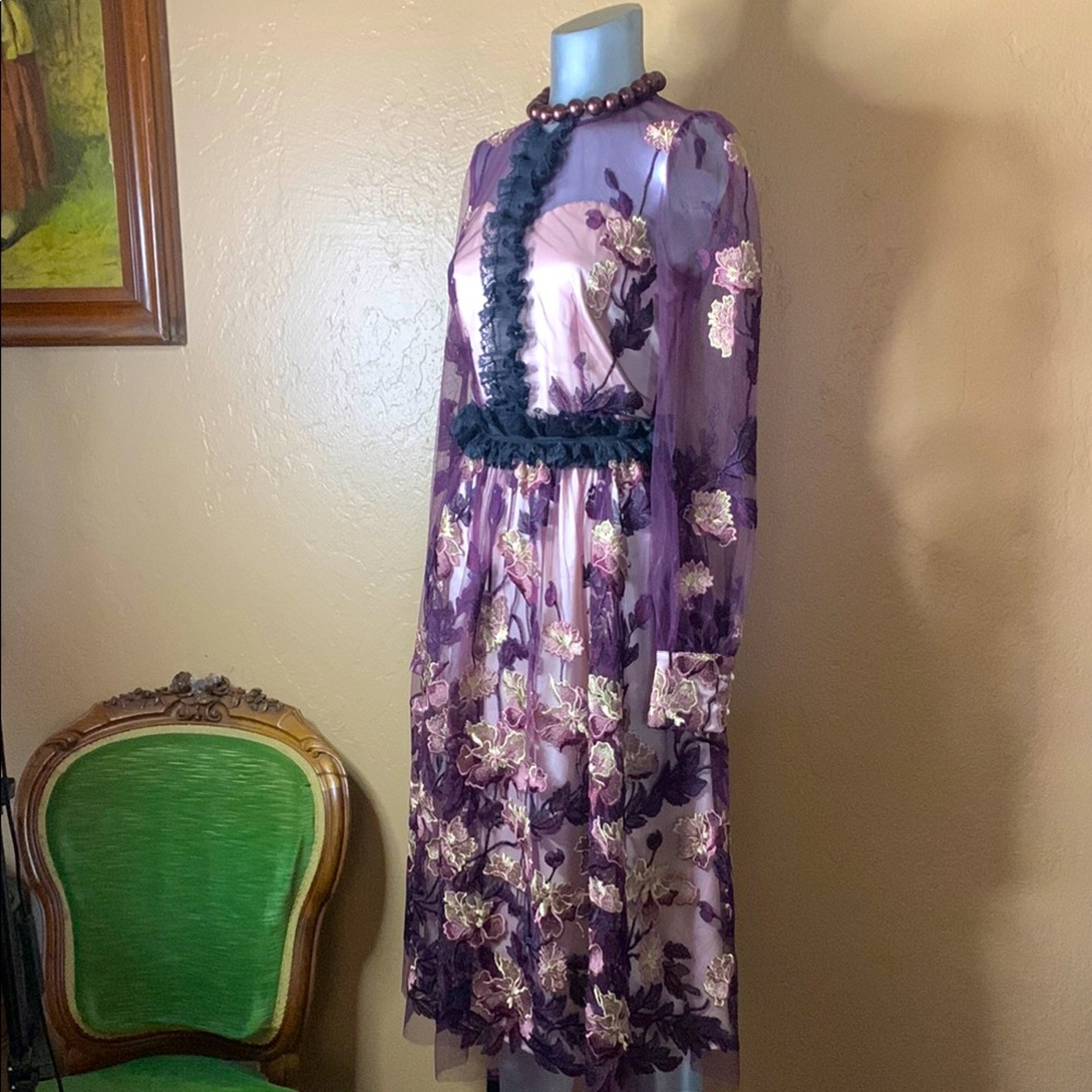 Nora Barth Made in Italy Purple & Pink Floral Italian Dress. Sz S
